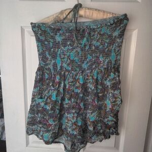 Wild Fable Size Large Multi Print Smocked Romper With Neck Tie